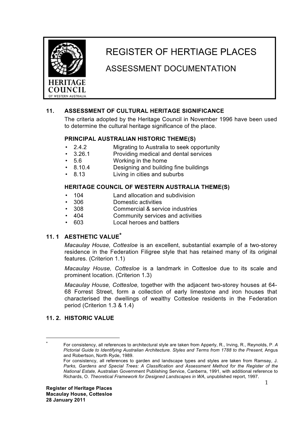 Register of Hertiage Places