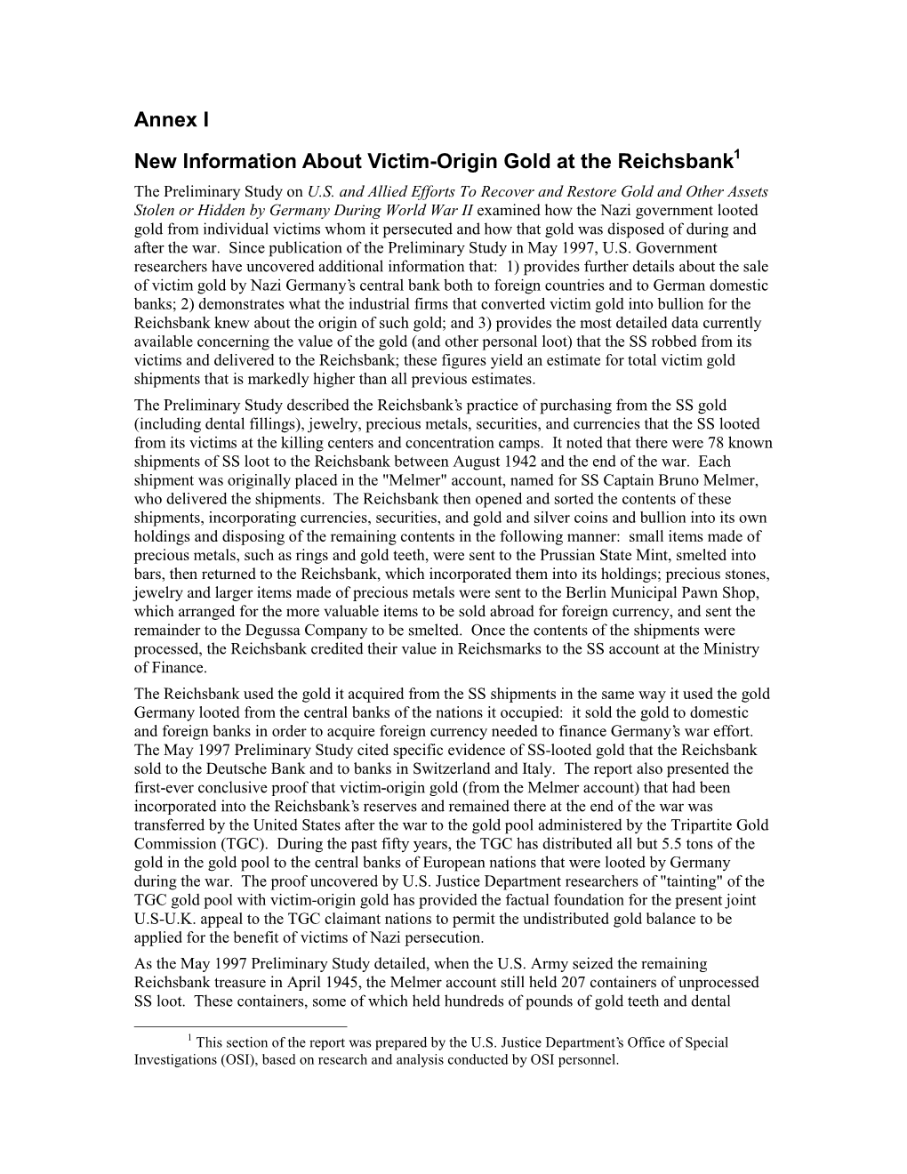 Annex I New Information About Victim-Origin Gold at the Reichsbank
