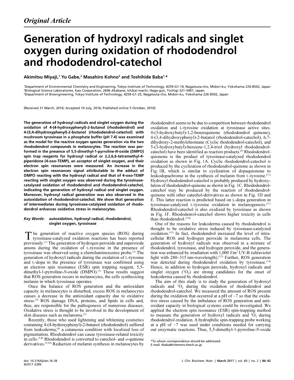 Generation of Hydroxyl Radicals and Singlet Oxygen During Oxidation Of