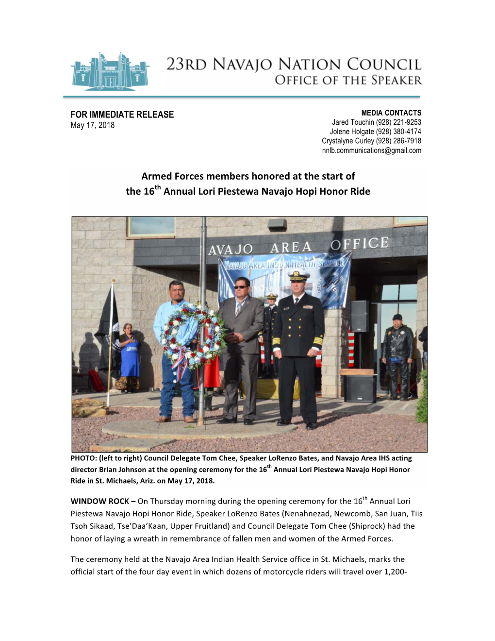 Armed Forces Members Honored at the Start of the 16Th Annual Lori Piestewa Navajo Hopi Honor Ride