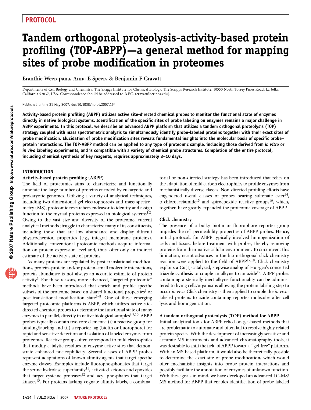 (TOP-ABPP)—A General Method for Mapping Sites of Probe Modification in Proteomes