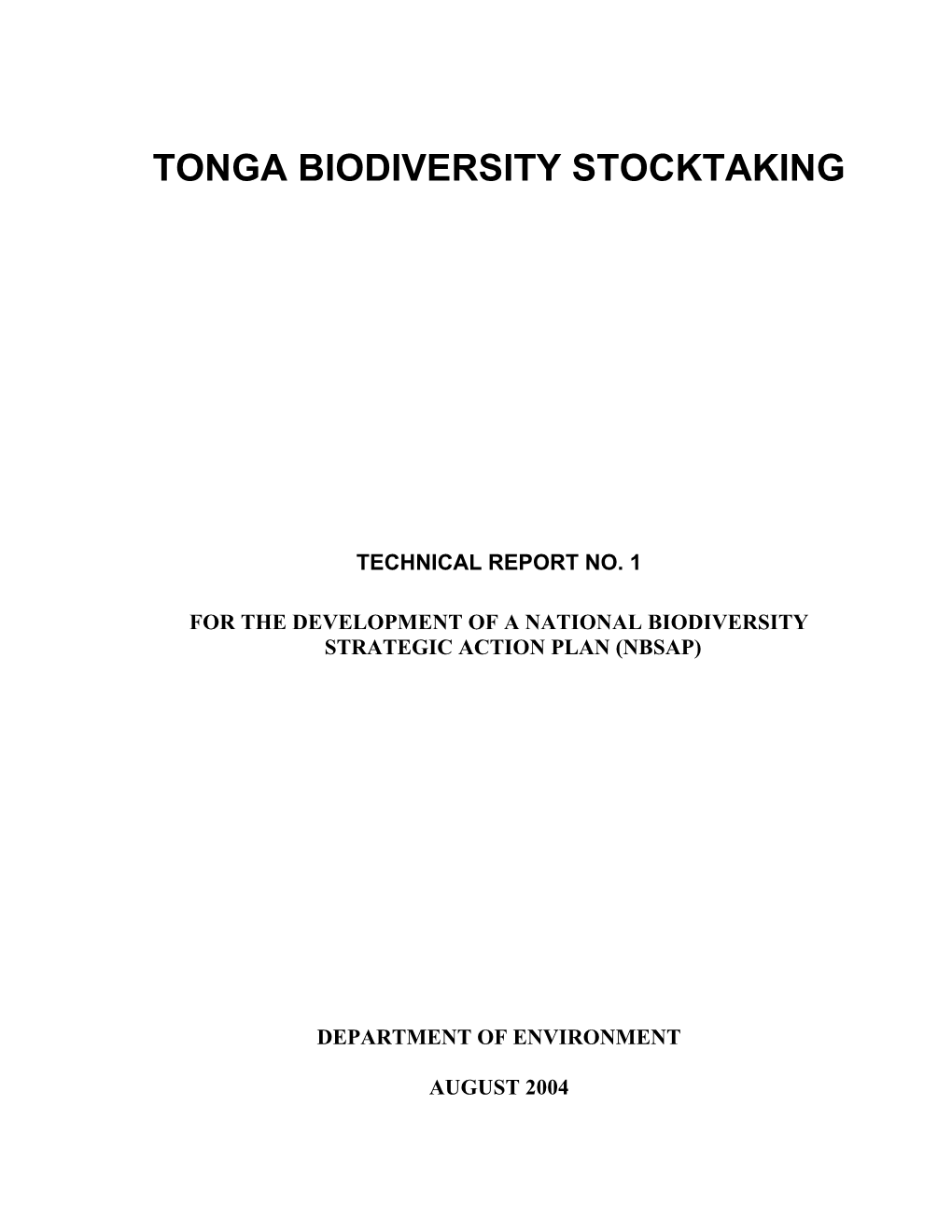 Tonga Biodiversity Stocktaking
