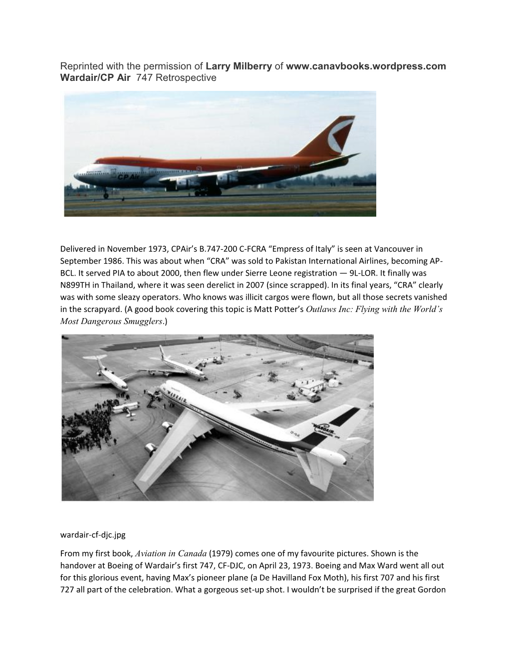 Reprinted with the Permission of Larry Milberry of Wardair/CP Air 747 Retrospective