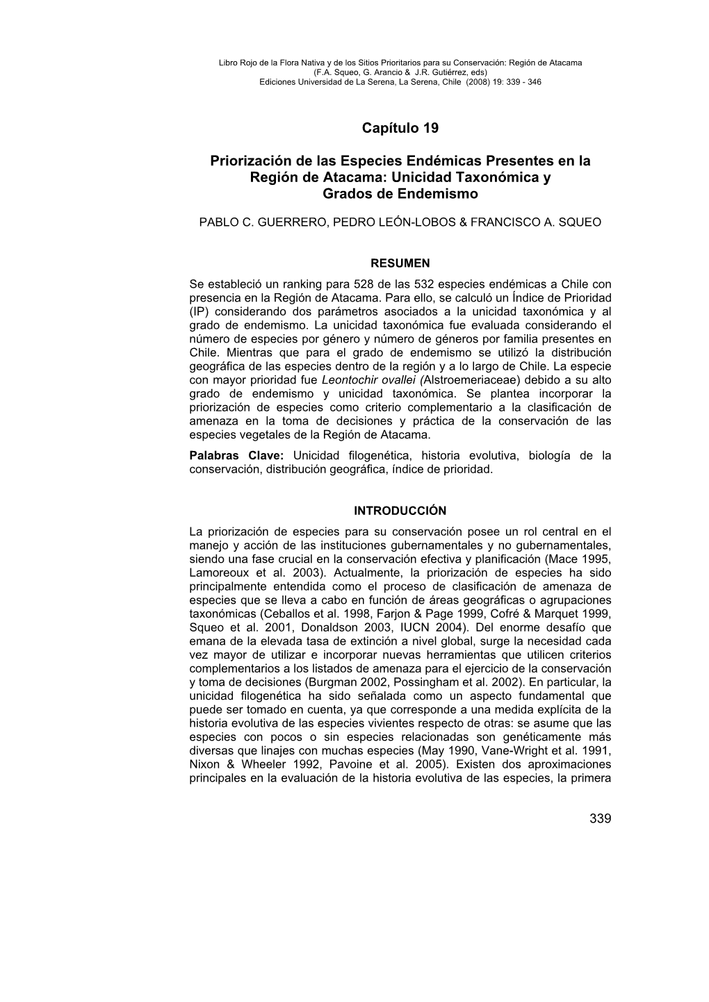 Unicidad Taxonómica Y Grados De Endemismo