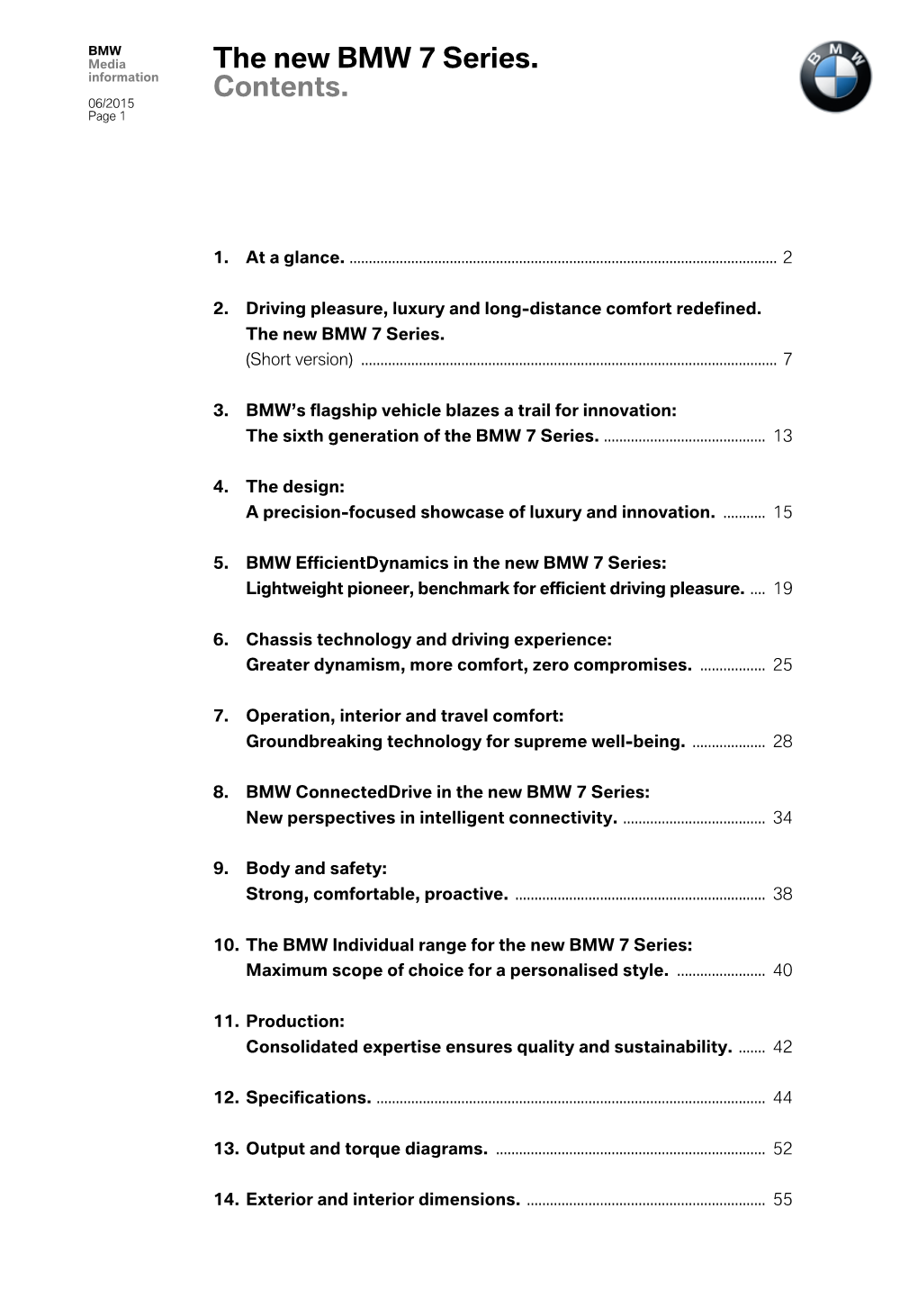 The New BMW 7 Series. Contents