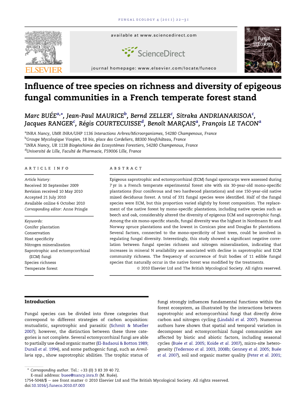 Influence of Tree Species on Richness and Diversity of Epigeous Fungal