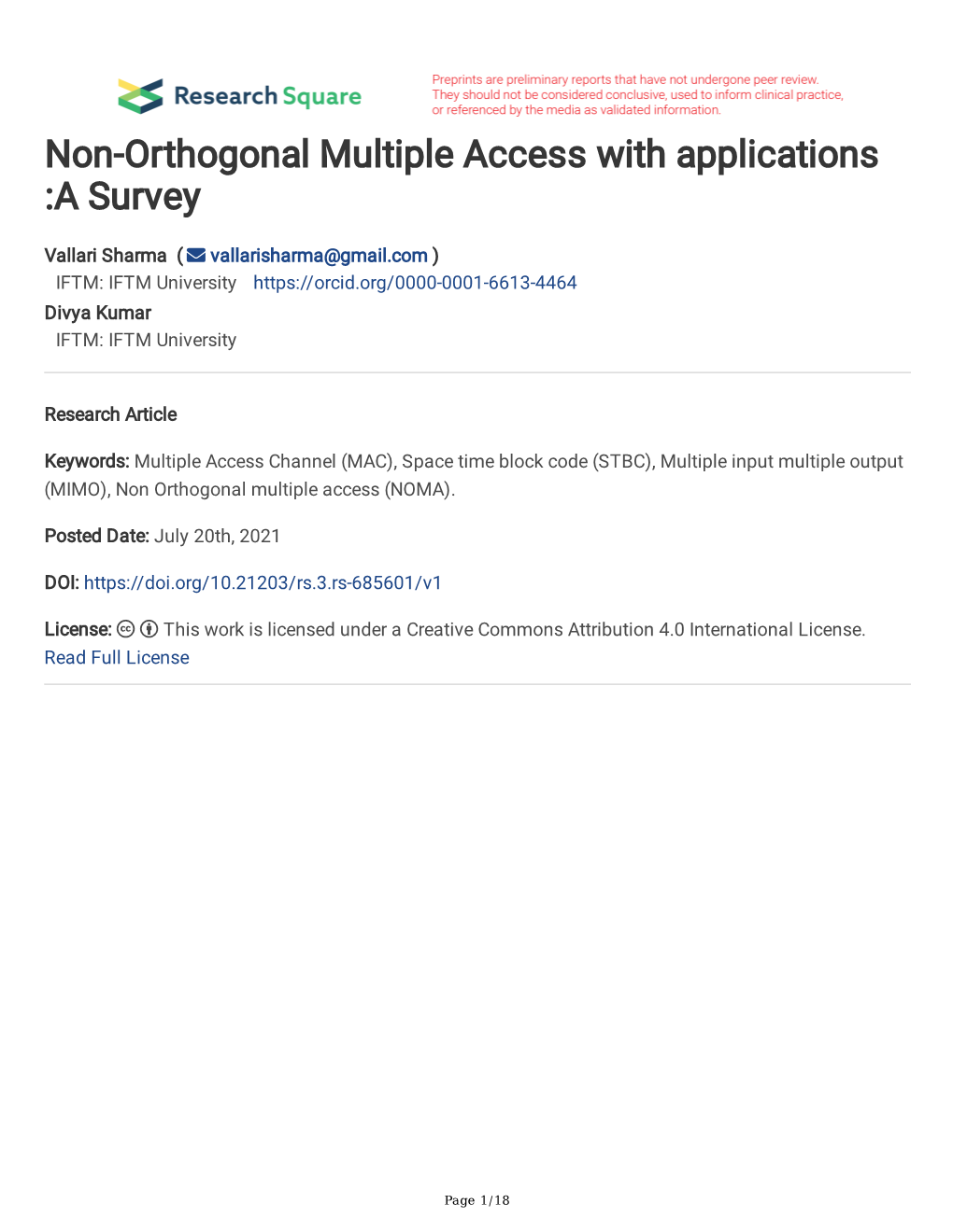 Non-Orthogonal Multiple Access with Applications :A Survey