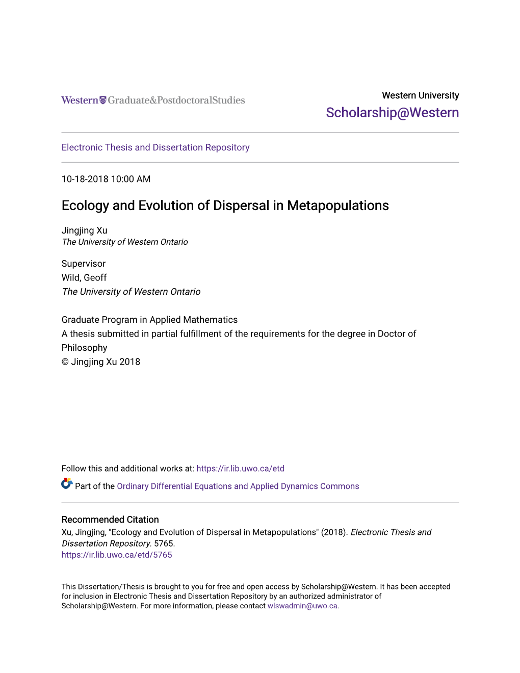 Ecology and Evolution of Dispersal in Metapopulations