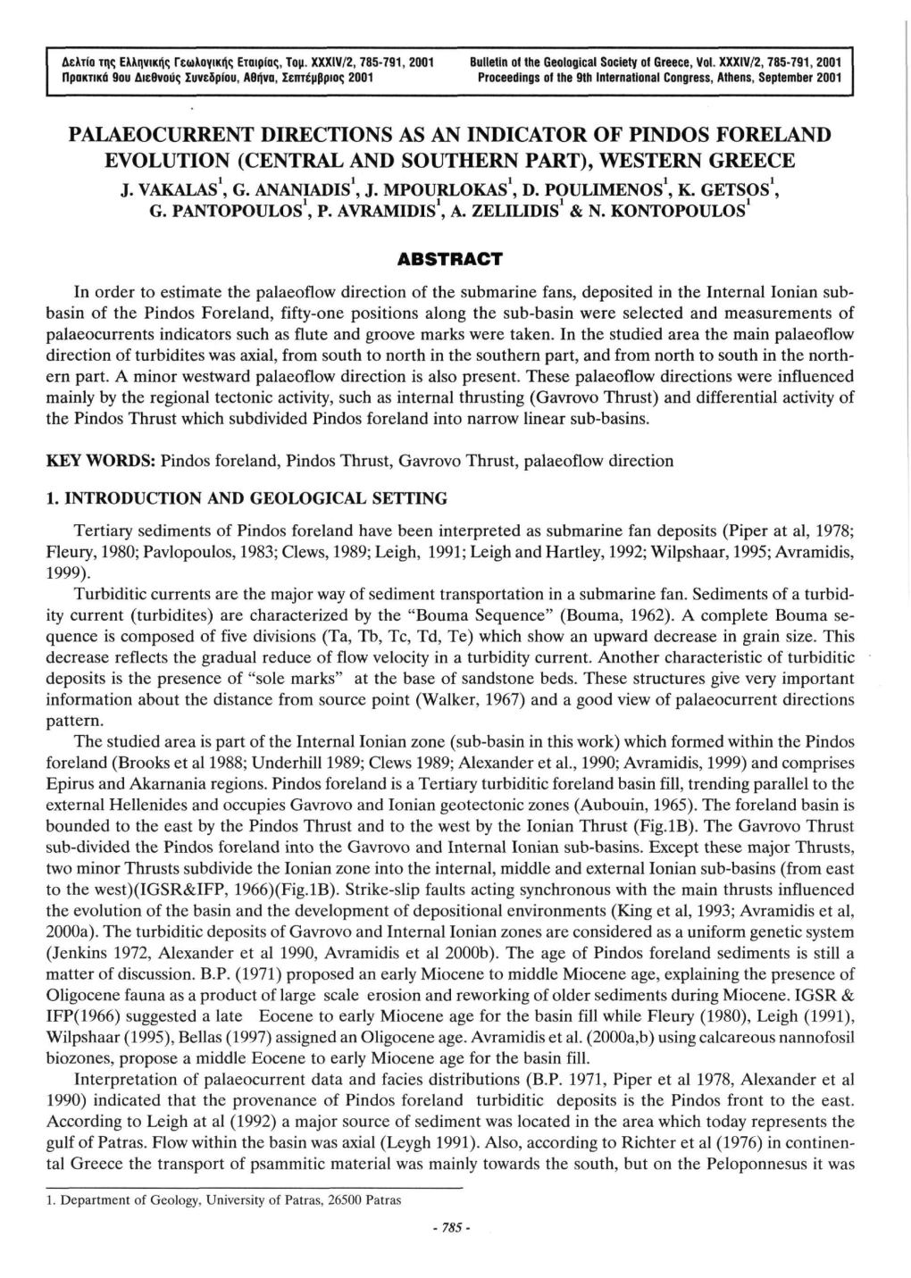 Palaeocurrent Directions As an Indicator of Pindos Foreland Evolution (Central and Southern Part), Western Greece J