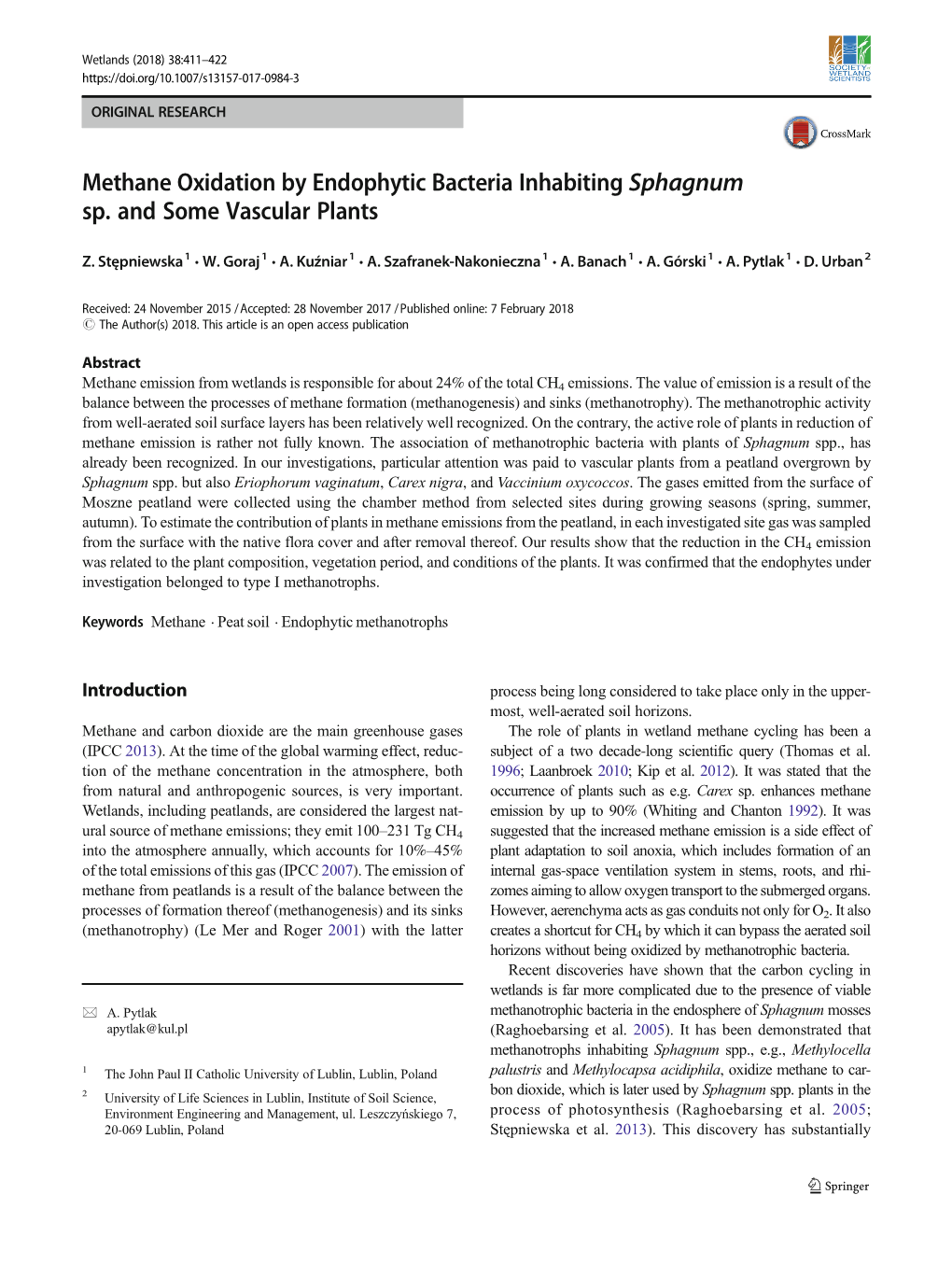 Methane Oxidation by Endophytic Bacteria Inhabiting Sphagnum Sp