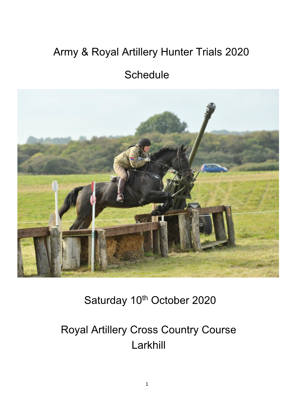 Army & Royal Artillery Hunter Trials 2020 Schedule Saturday 10Th