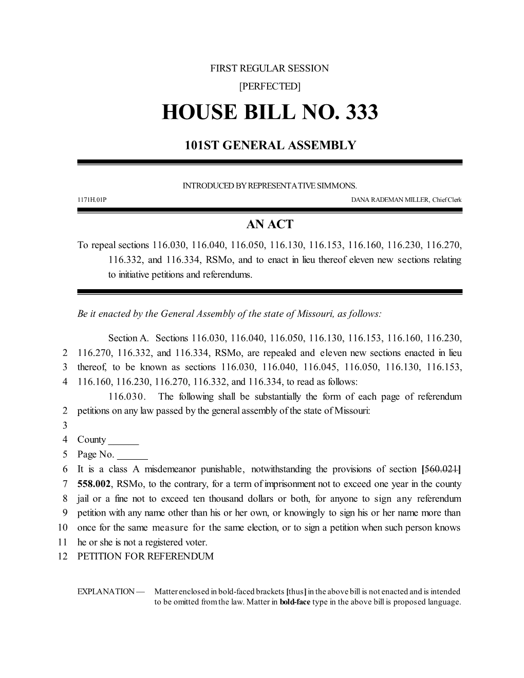 House Bill No. 333