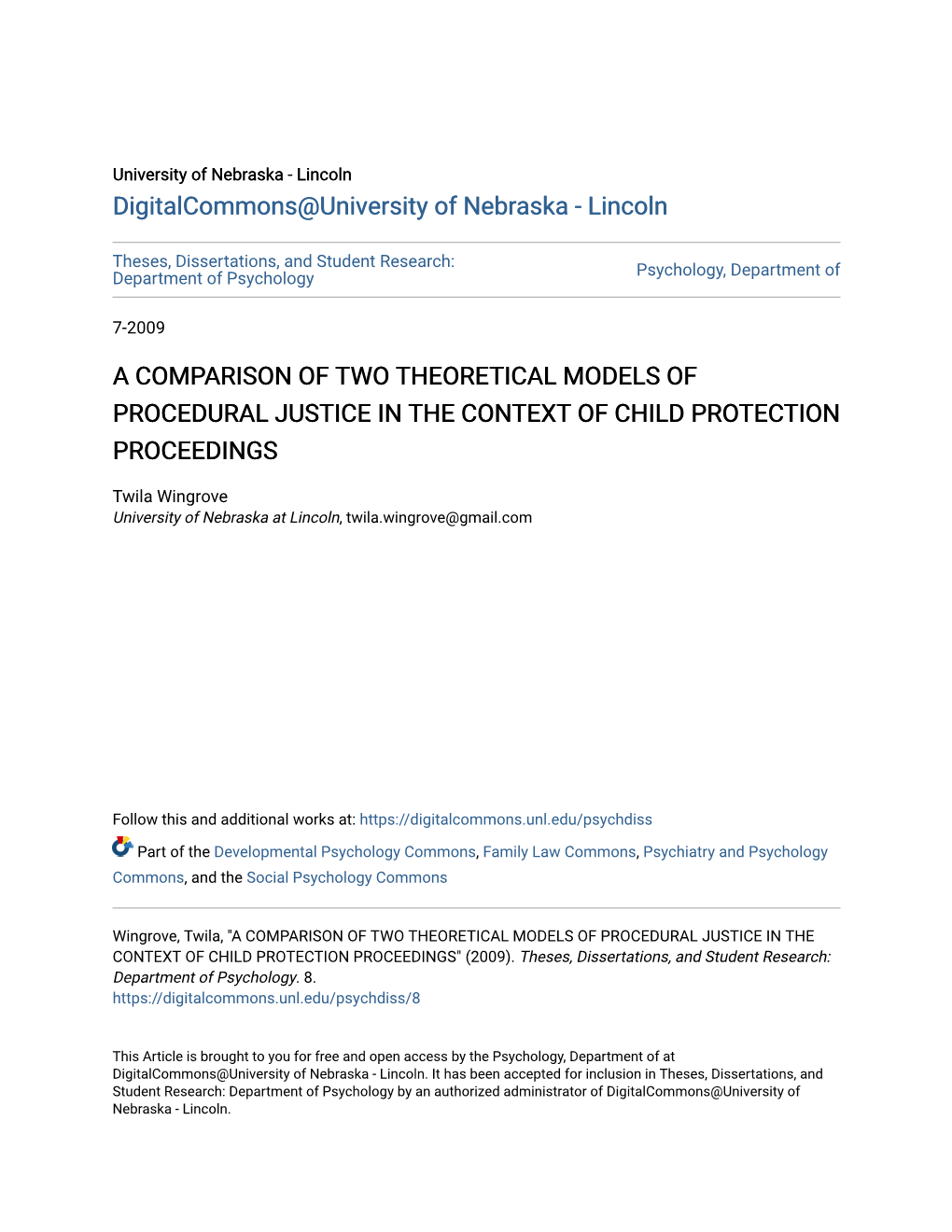 A Comparison of Two Theoretical Models of Procedural Justice in the Context of Child Protection Proceedings