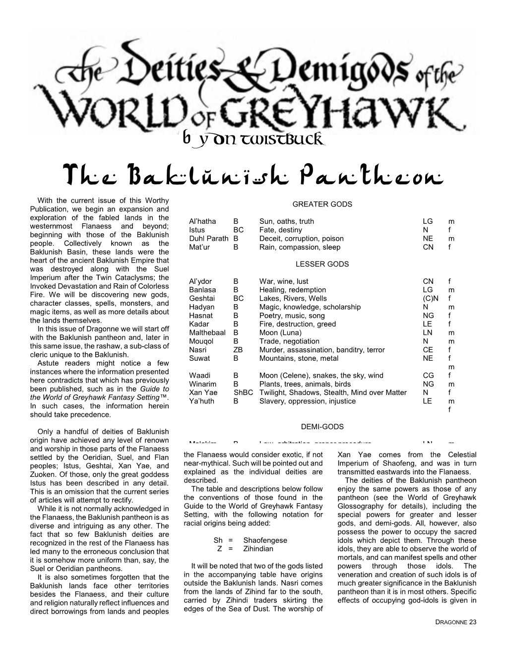 The Baklunish Pantheon