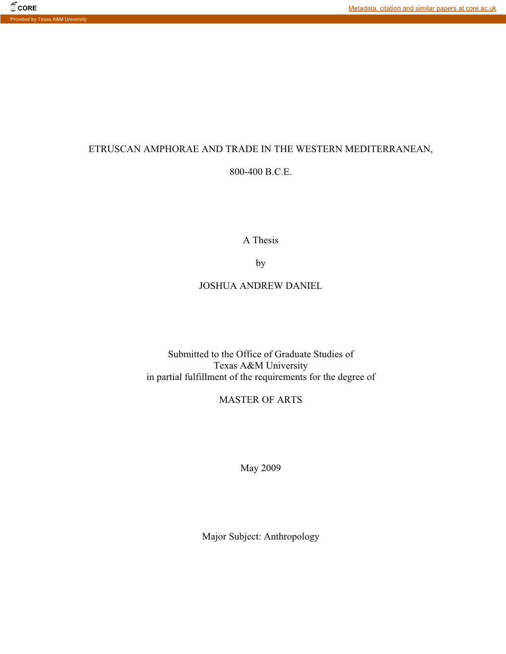 Etruscan Amphorae and Trade in the Western Mediterranean