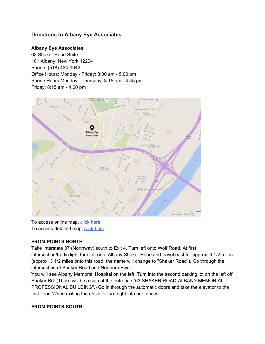 Directions to Albany Eye Associates