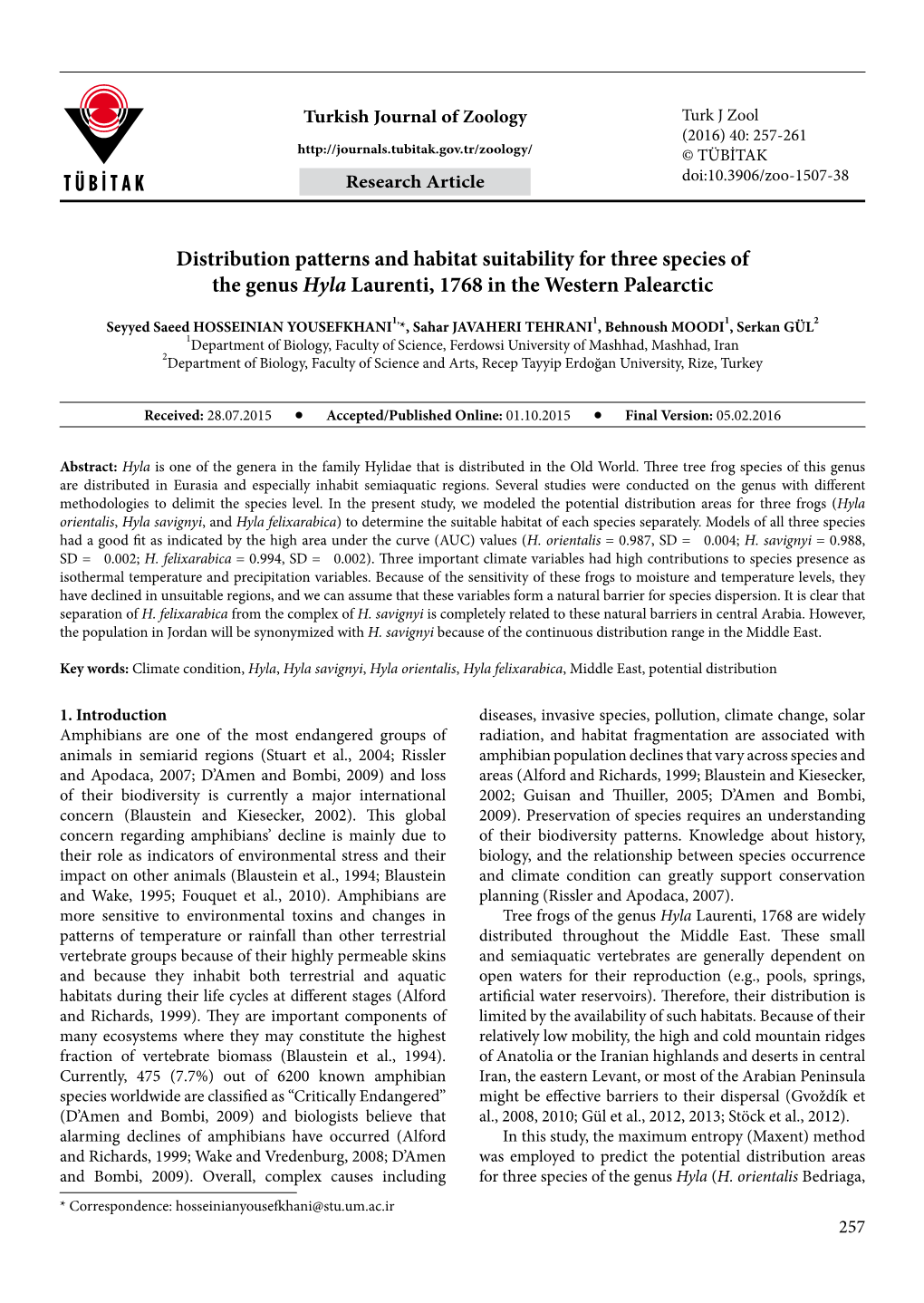 Distribution Patterns and Habitat Suitability for Three Species of the Genus Hyla Laurenti, 1768 in the Western Palearctic