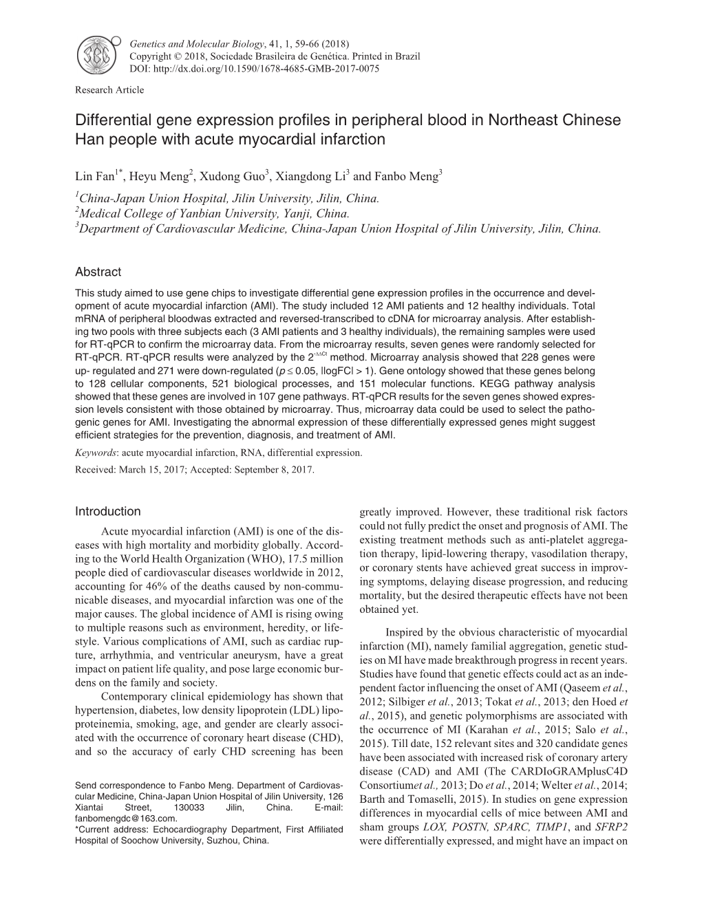 Differential Gene Expression Profiles in Peripheral Blood in Northeast Chinese Han People with Acute Myocardial Infarction