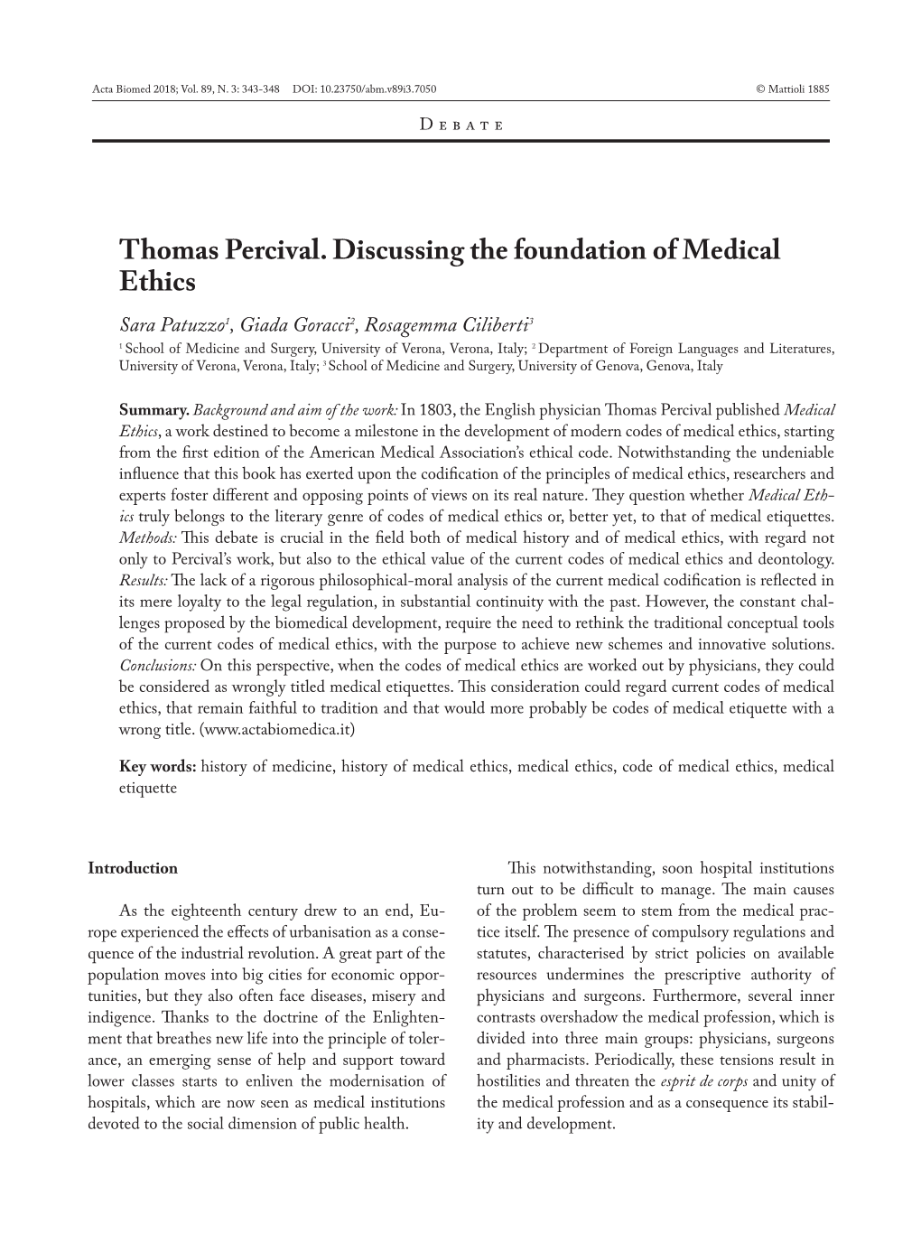 Thomas Percival. Discussing the Foundation of Medical Ethics