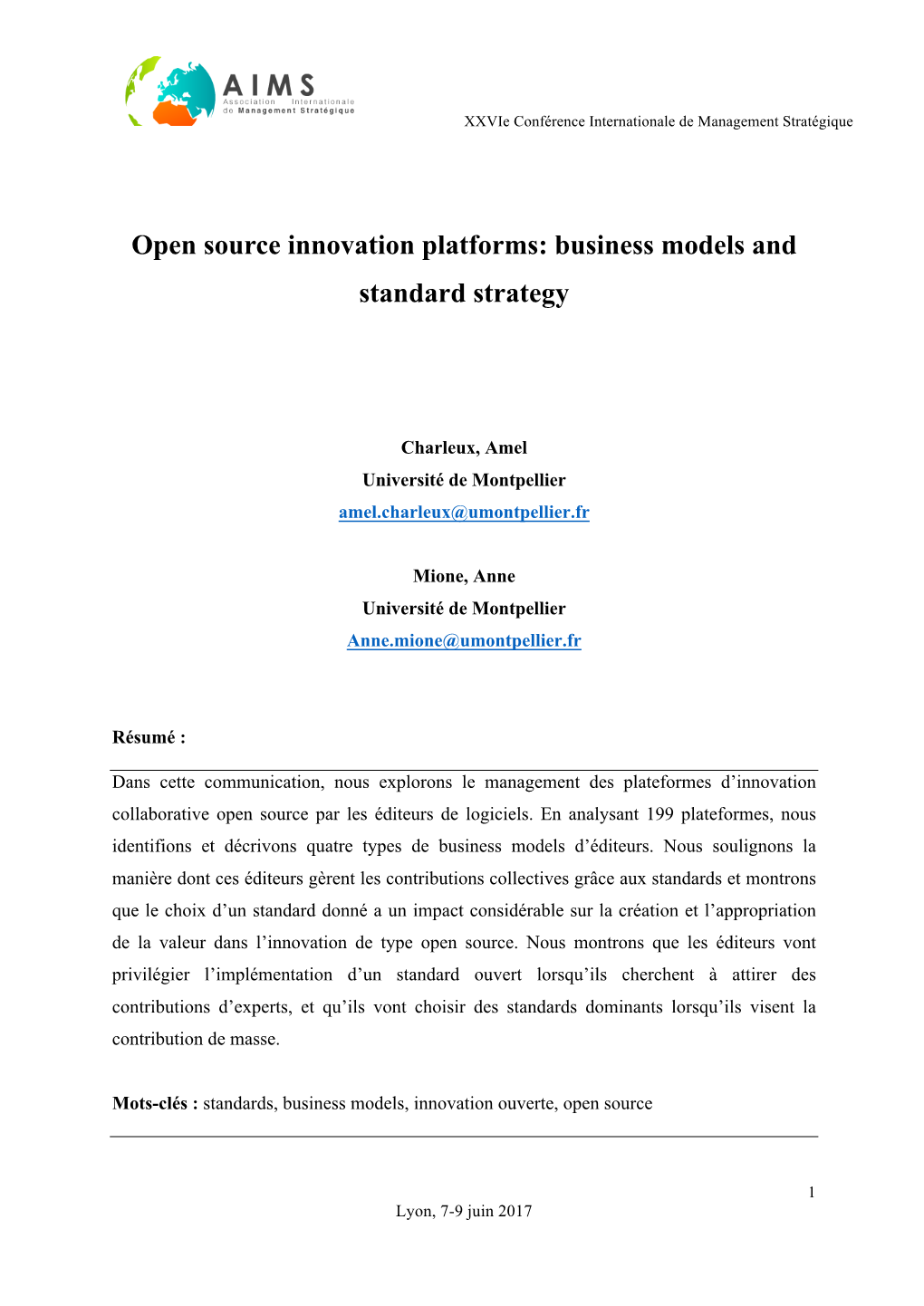 Open Source Innovation Platforms: Business Models and Standard Strategy