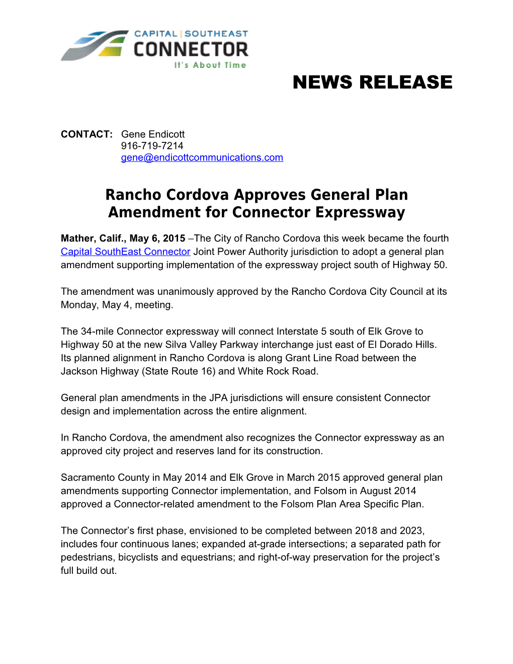 Rancho Cordova Adopts Connector General Plan Amendment Page 2 of 2