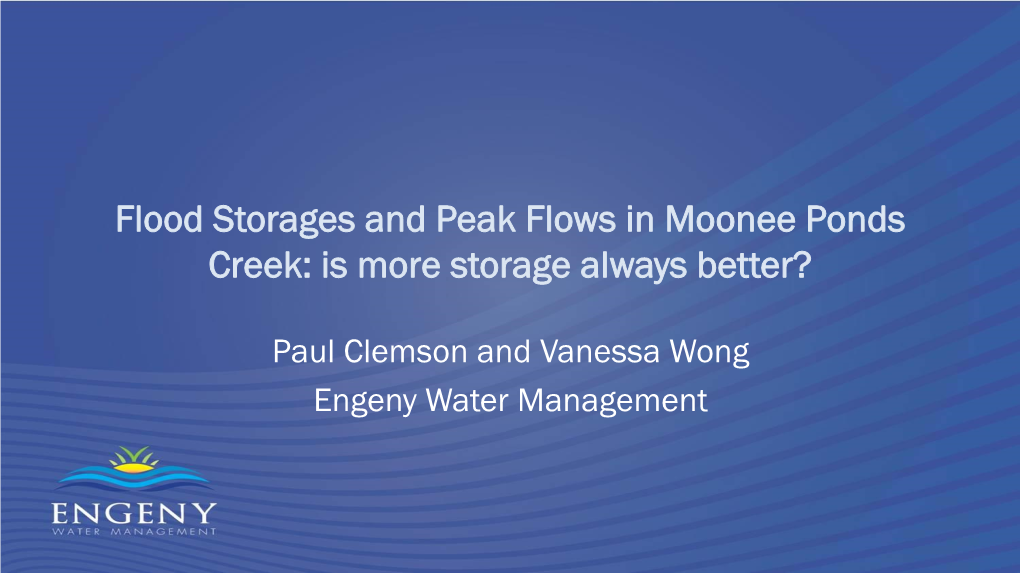 Flood Storages and Peak Flows in Moonee Ponds Creek: Is More Storage Always Better?