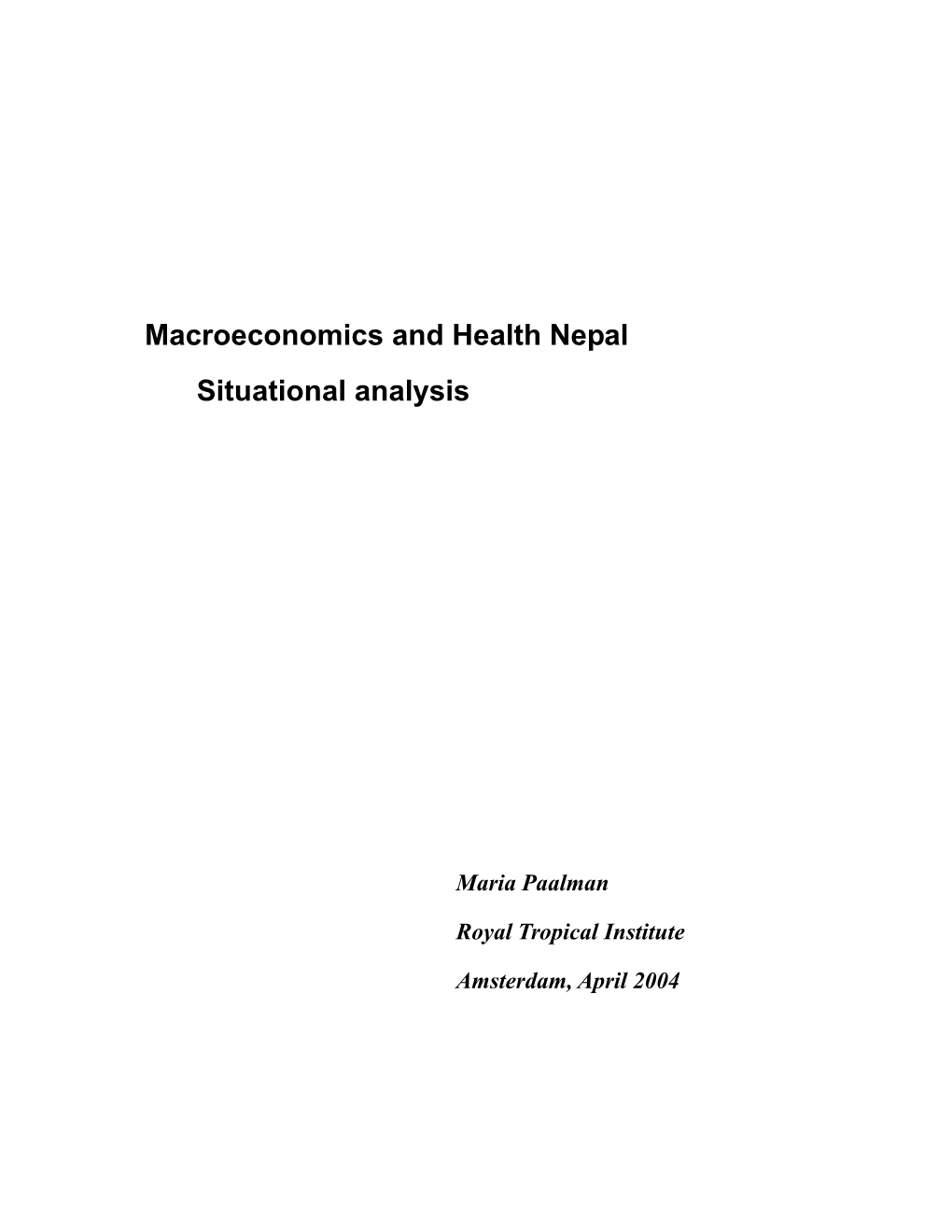 Macroeconomics and Health Nepal Situational Analysis