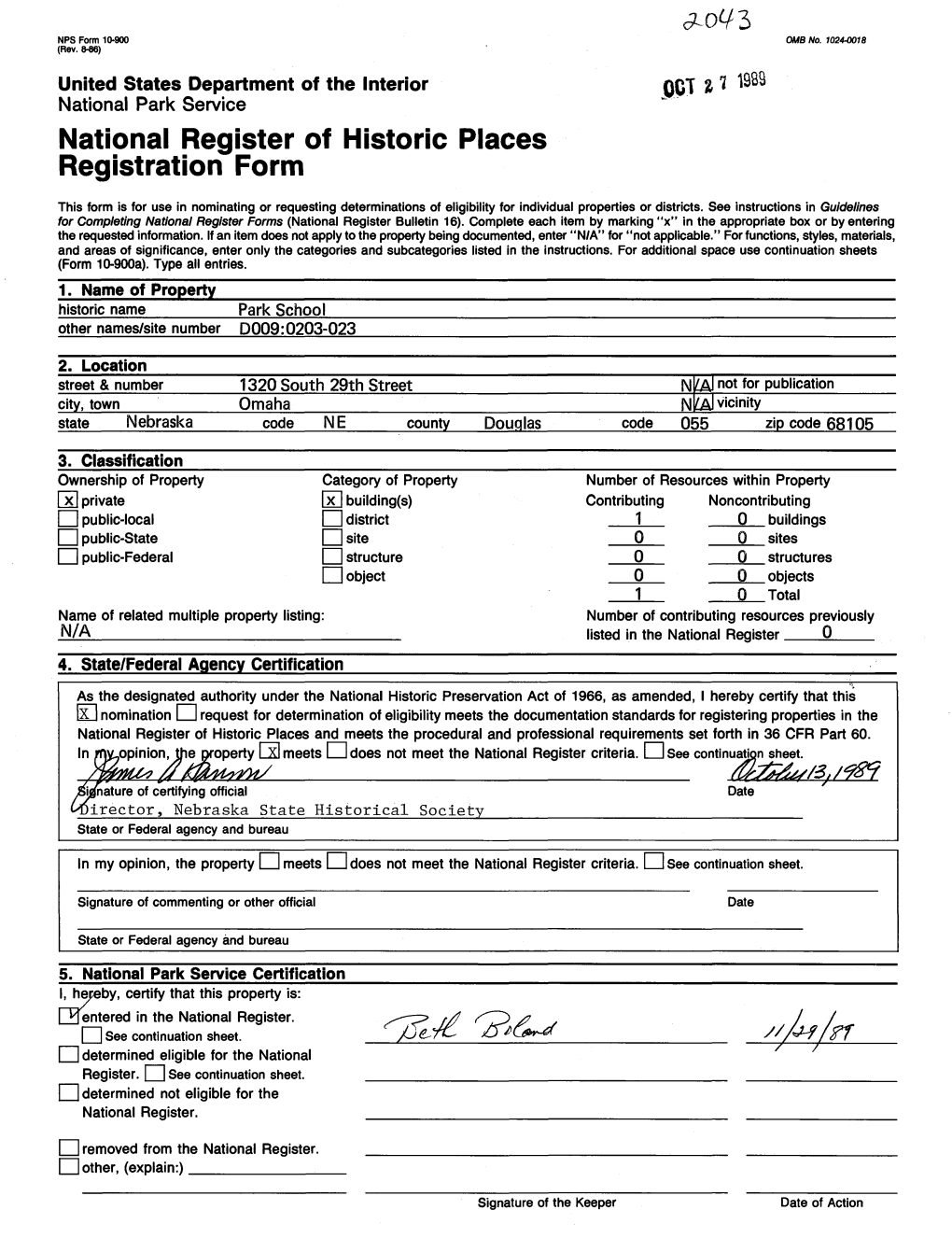 National Register of Historic Places Continuation Sheet