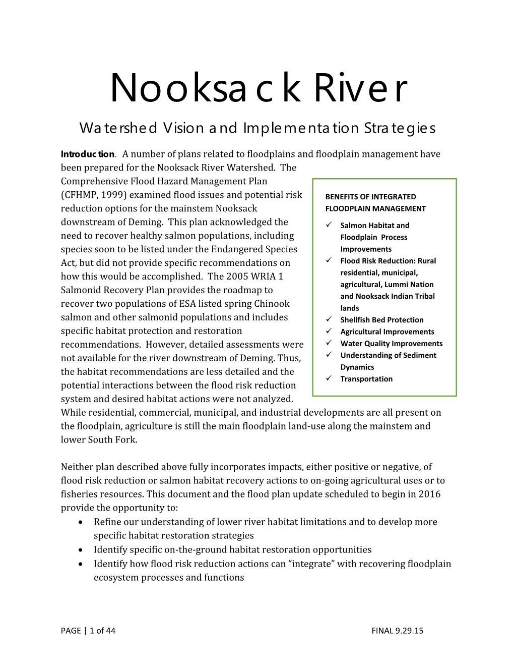 Nooksack River Watershed Vision and Implementation Strategies