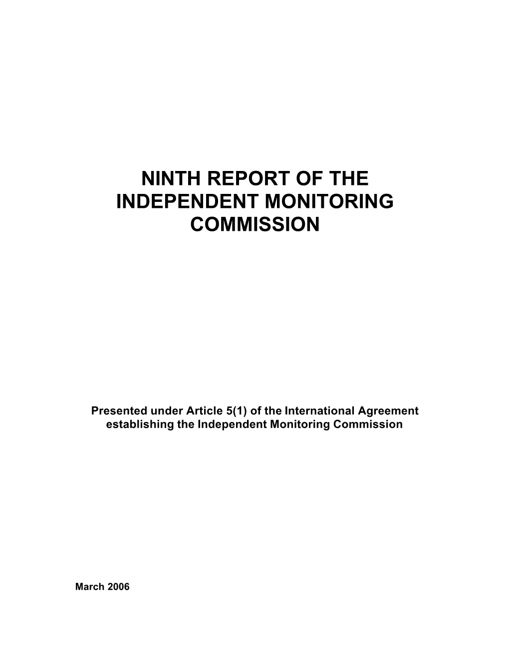 Ninth Report of the Independent Monitoring Commission