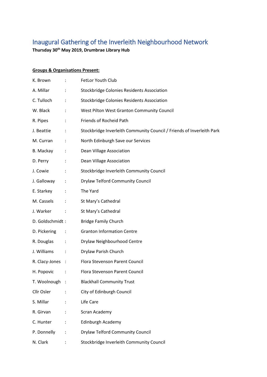 Inverleith NN Gathering Notes 30 May 2019 Groups Final