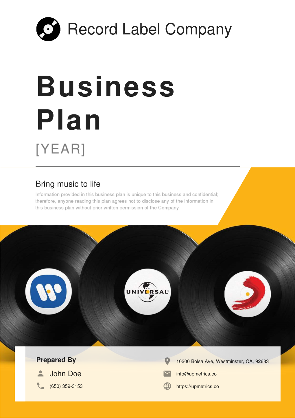 Record Label Business Plan Example | Upmetrics