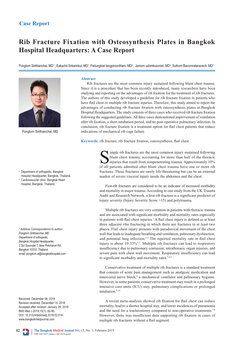 Rib Fracture Fixation with Osteosynthesis Plates in Bangkok Hospital Headquarters: a Case Report