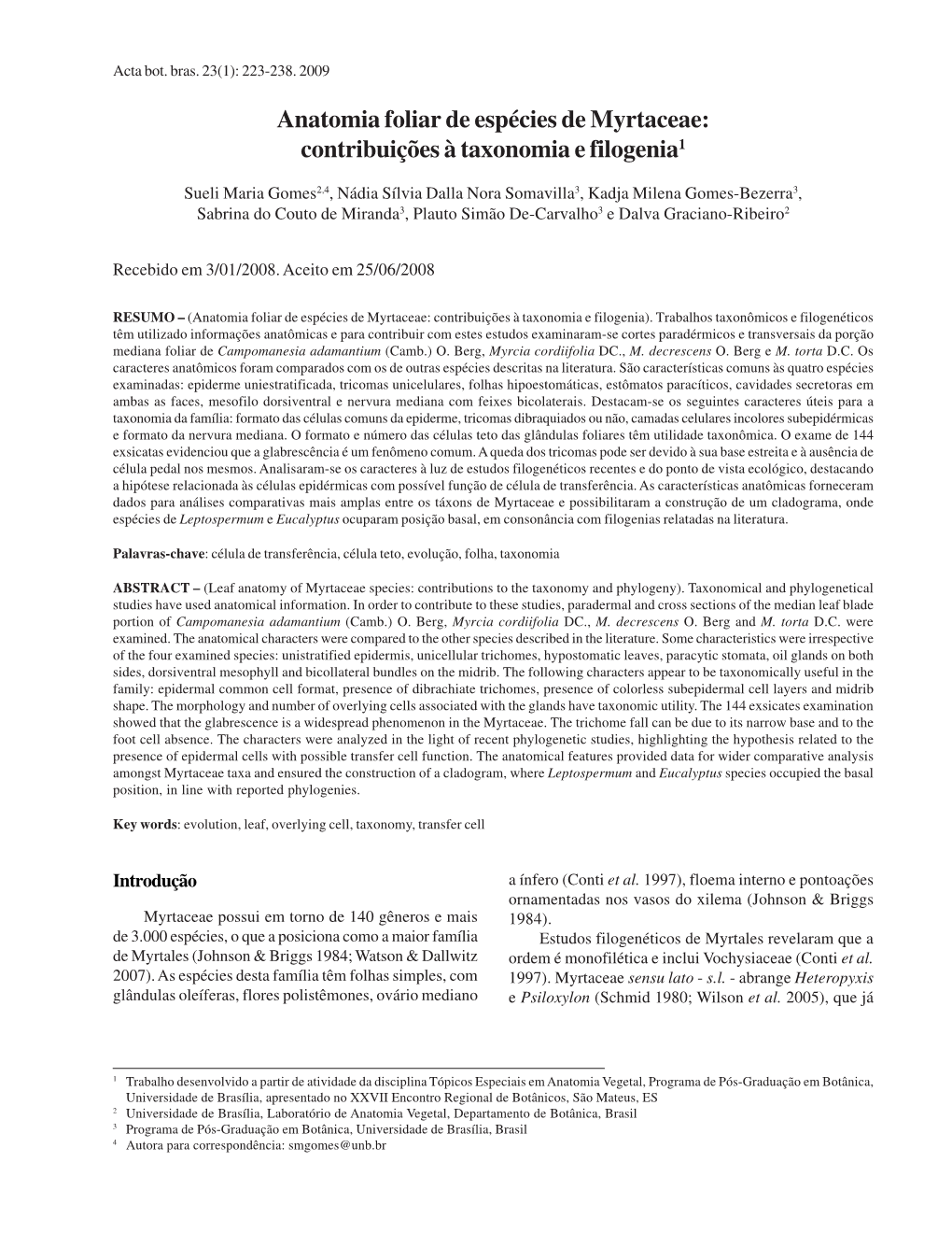 Anatomia Foliar De Espécies De Myrtaceae: Contribuições À Taxonomia E Filogenia1