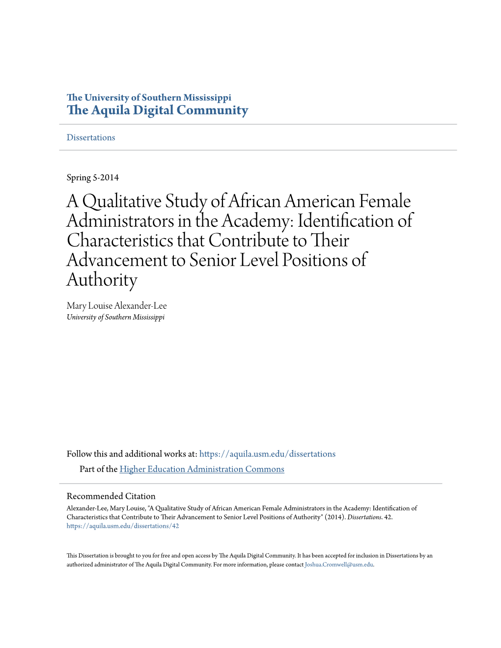 A Qualitative Study of African American Female Administrators In