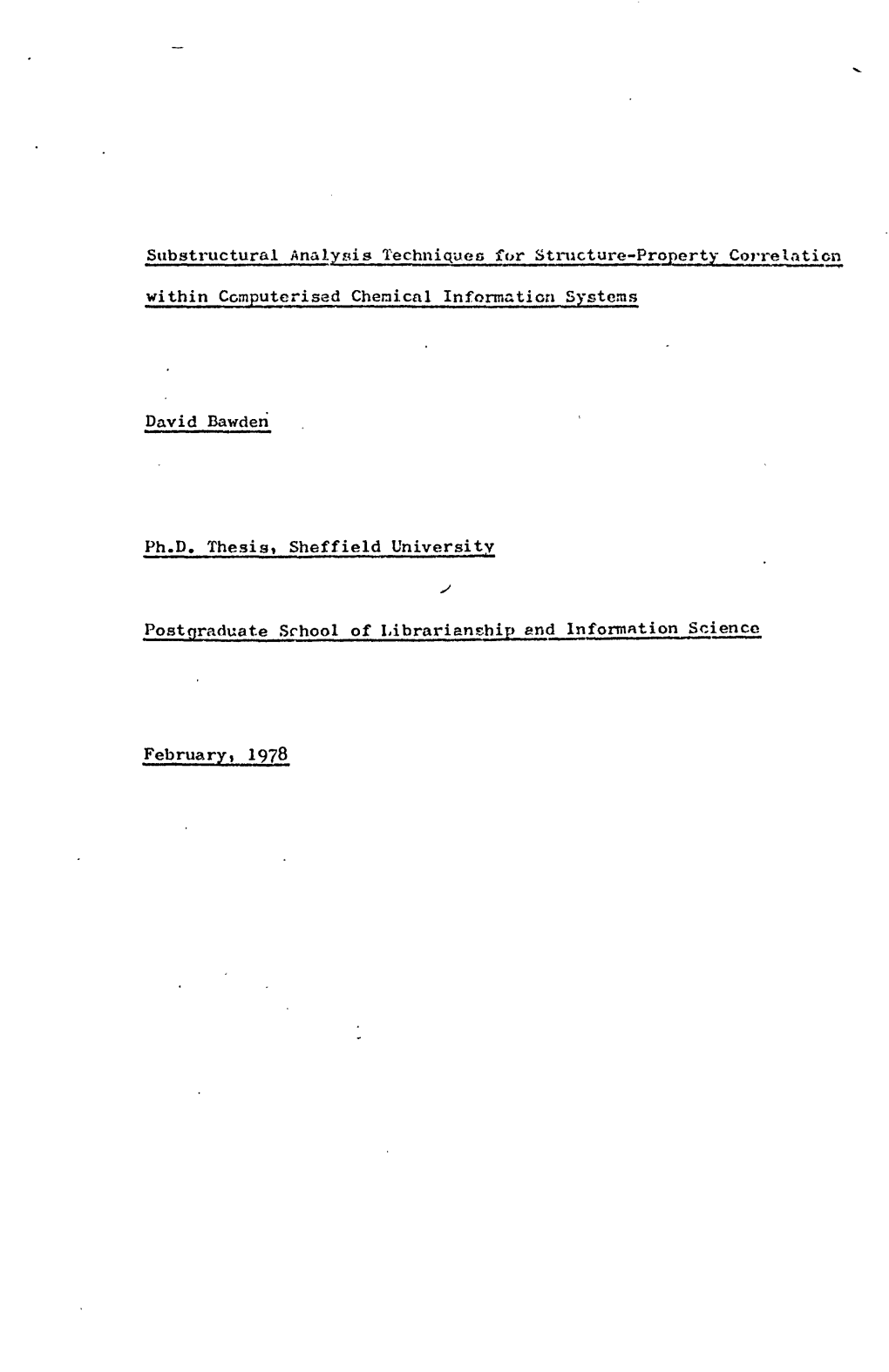 Substructural Analysis Techniques Fc, R Structure-Property Correlation Within Computerised Chemical Information Systems