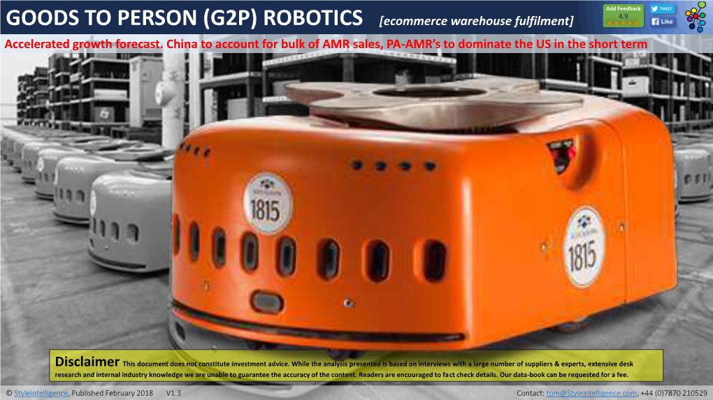 GOODS to PERSON (G2P) ROBOTICS [Ecommerce Warehouse Fulfilment] 4.9 Accelerated Growth Forecast