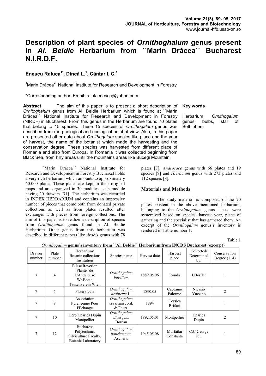 Description of Plant Species of Ornithoghalum Genus Present in Al