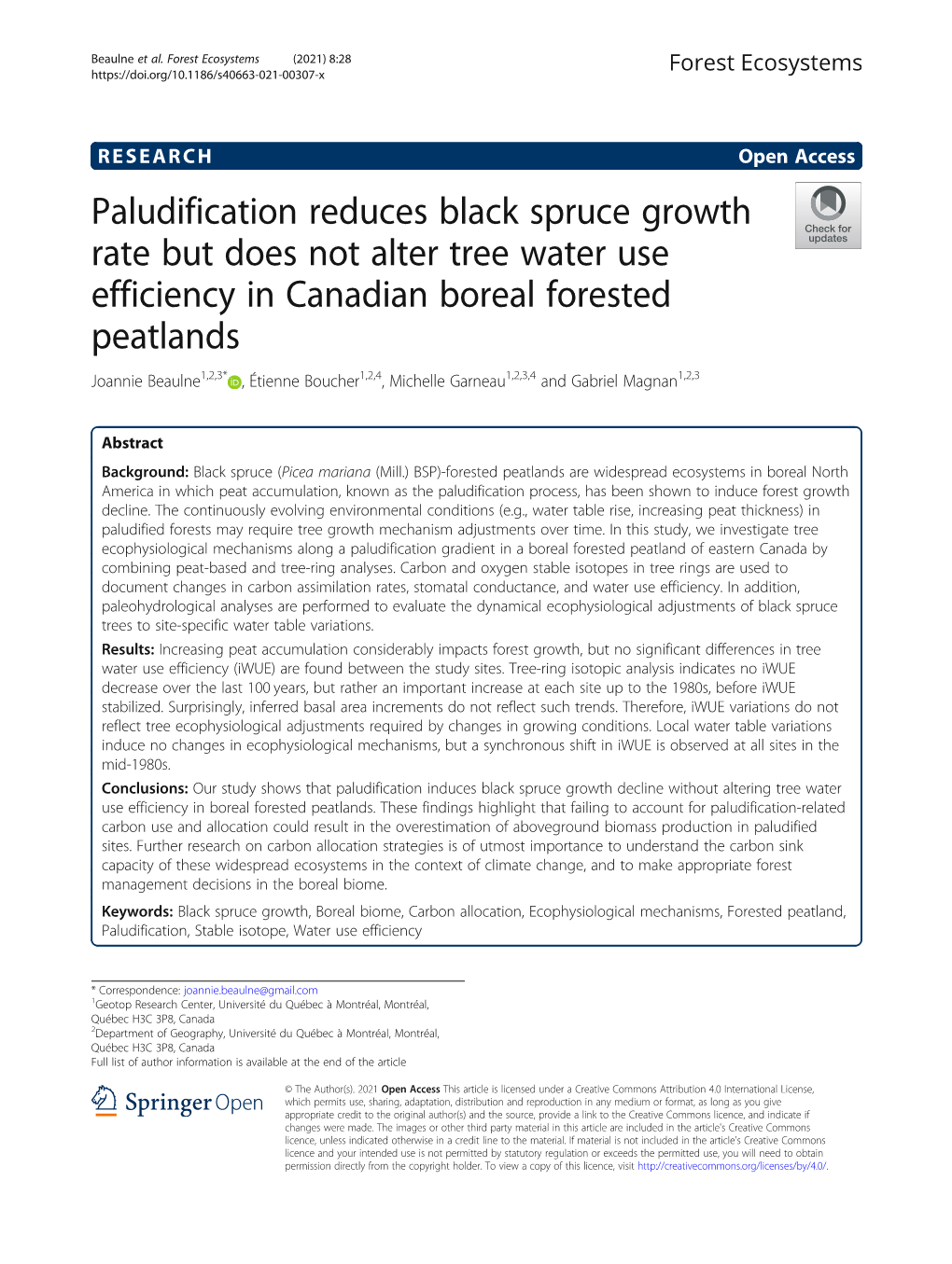 Paludification Reduces Black Spruce Growth Rate but Does Not Alter Tree