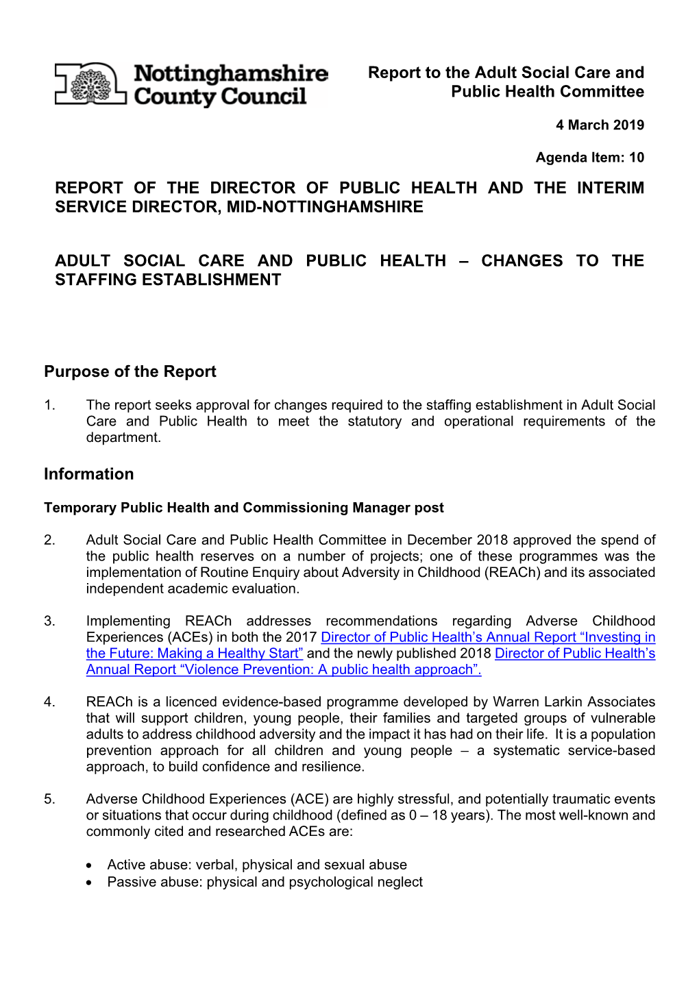 Report to the Adult Social Care and Public Health Committee REPORT