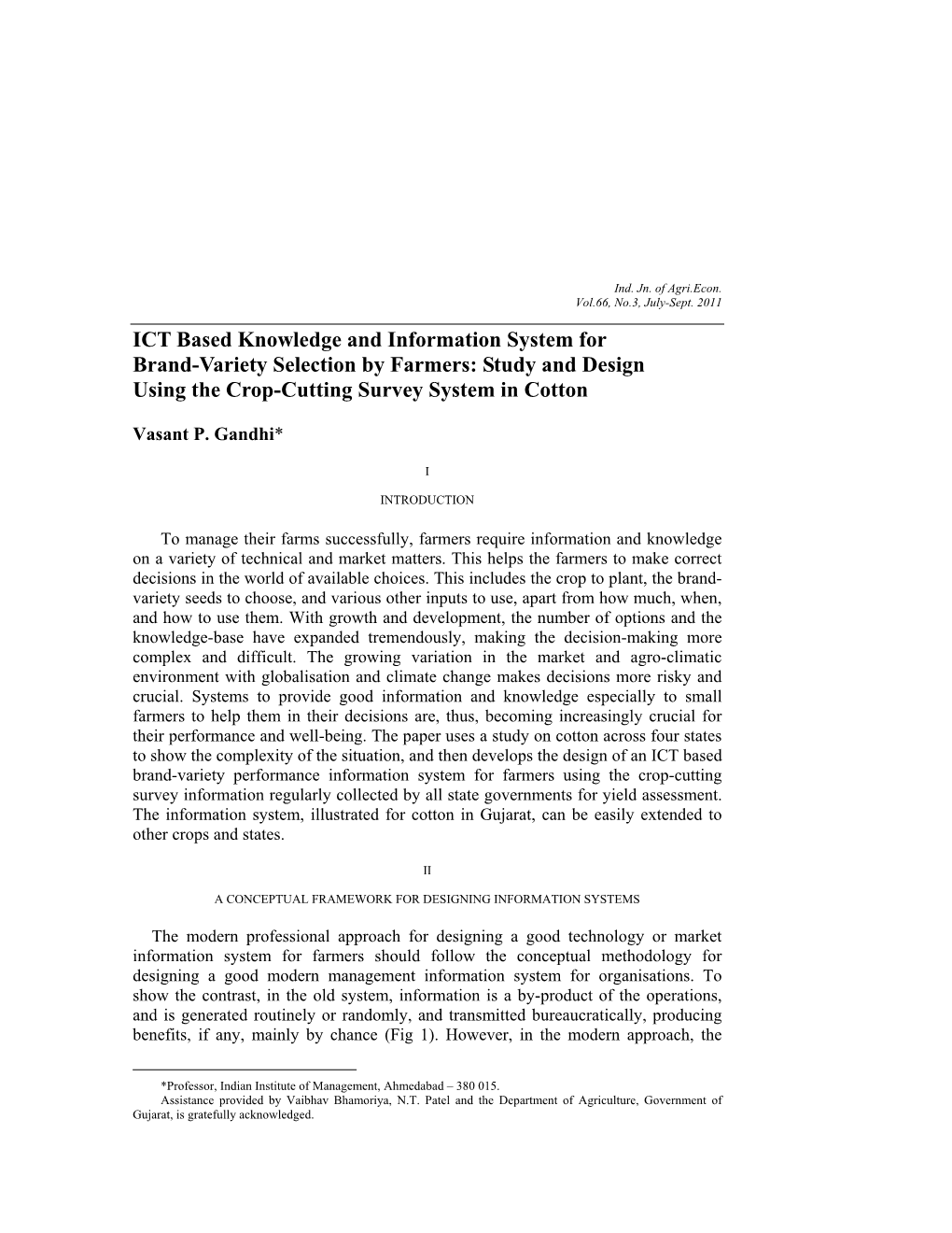 ICT Based Knowledge and Information System for Brand-Variety Selection by Farmers: Study and Design Using the Crop-Cutting Survey System in Cotton