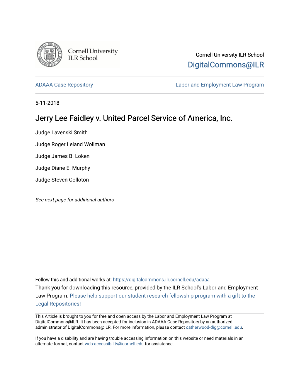 Jerry Lee Faidley V. United Parcel Service of America, Inc