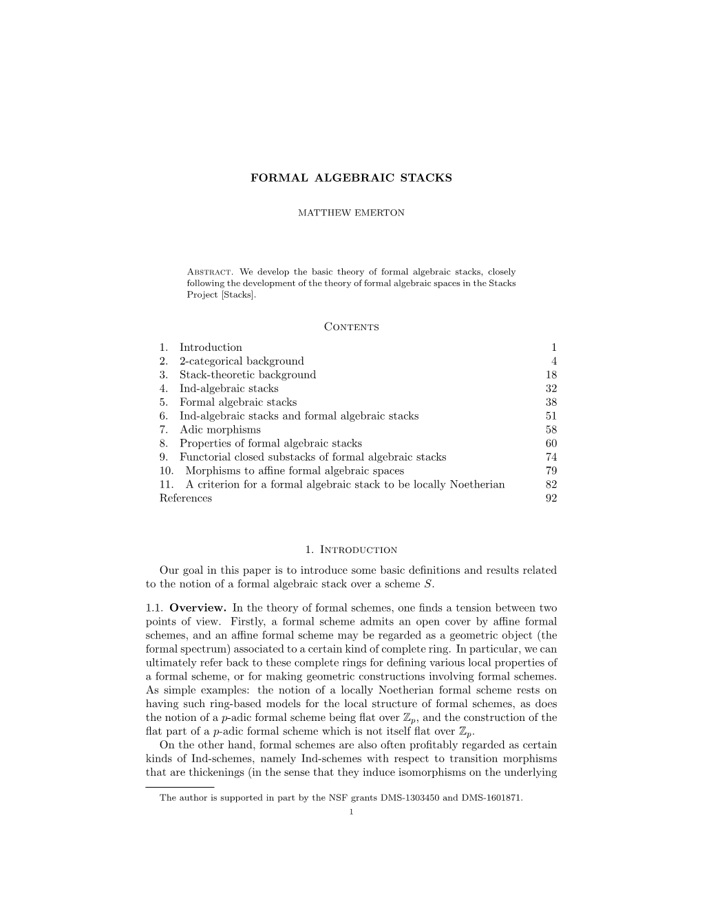 FORMAL ALGEBRAIC STACKS Contents 1. Introduction 1 2. 2-Categorical Background 4 3. Stack-Theoretic Background 18 4. Ind-Algebra