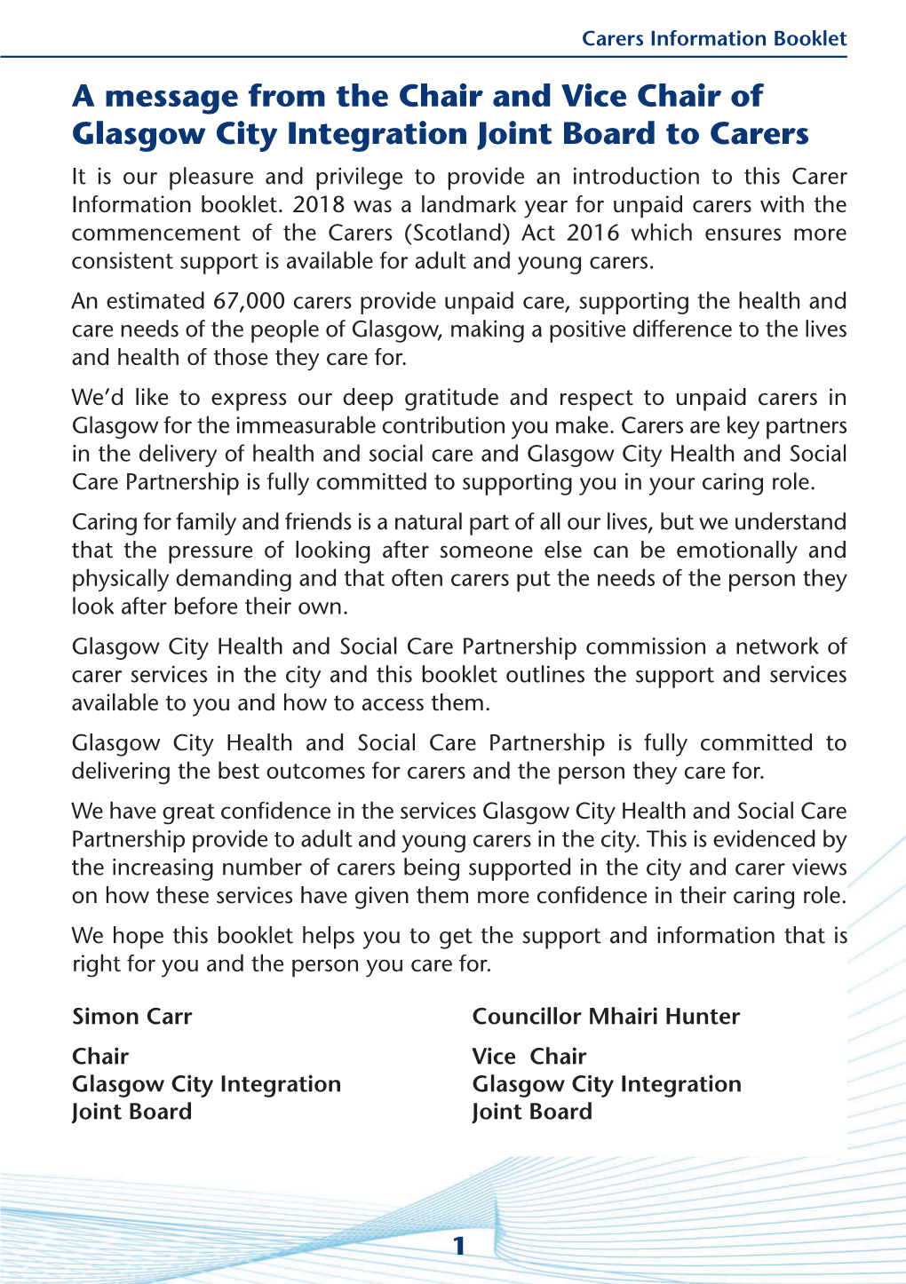 A Message from the Chair and Vice Chair of Glasgow City Integration