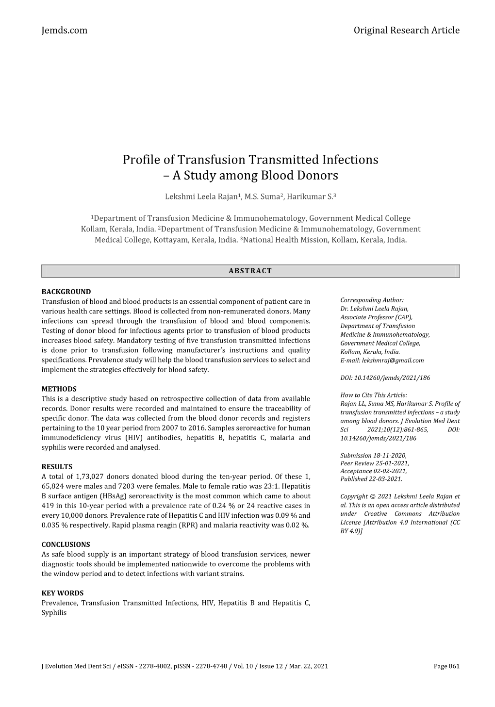 Profile of Transfusion Transmitted Infections – a Study Among Blood Donors