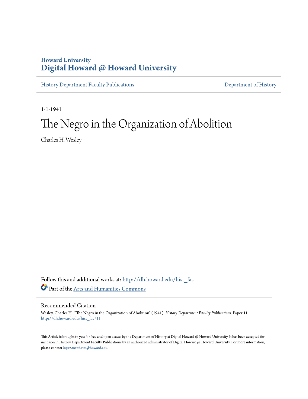 The Negro in the Organization of Abolition