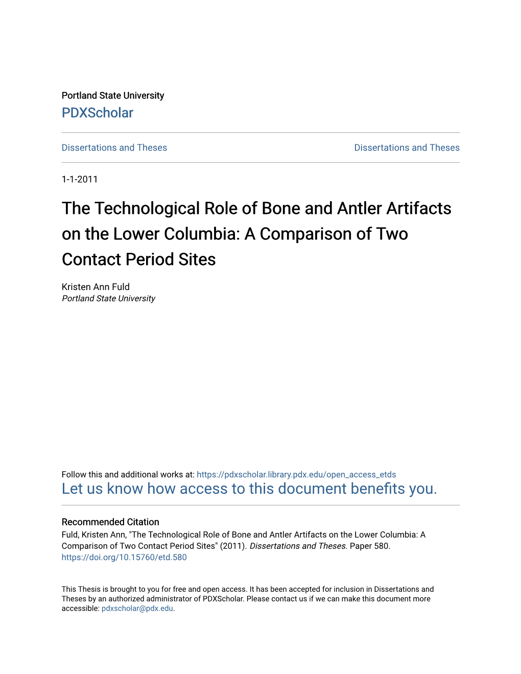 The Technological Role of Bone and Antler Artifacts on the Lower Columbia: a Comparison of Two Contact Period Sites