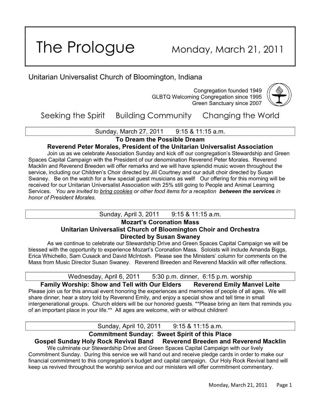 The Prologue Monday, March 21, 2011