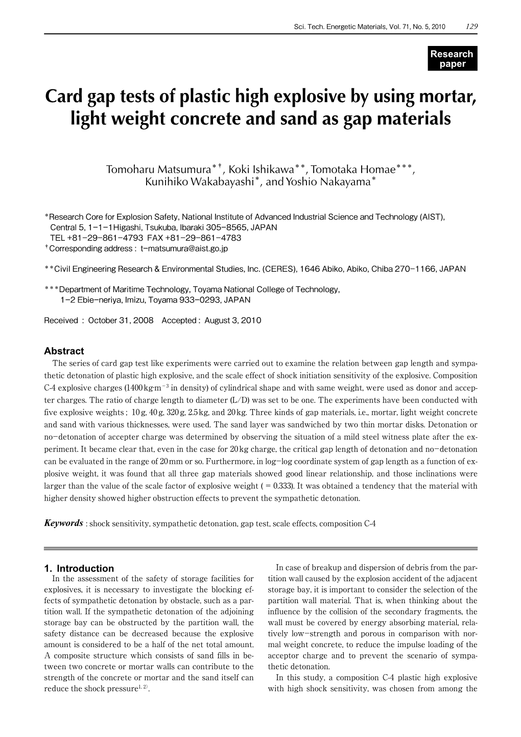 Card Gap Tests of Plastic High Explosive by Using Mortar, Light Weight Concrete and Sand As Gap Materials