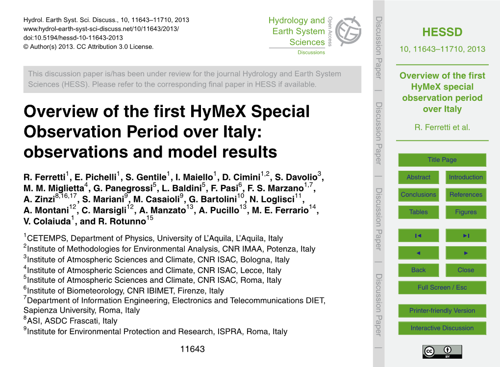 Overview of the First Hymex Special Observation Period Over Italy